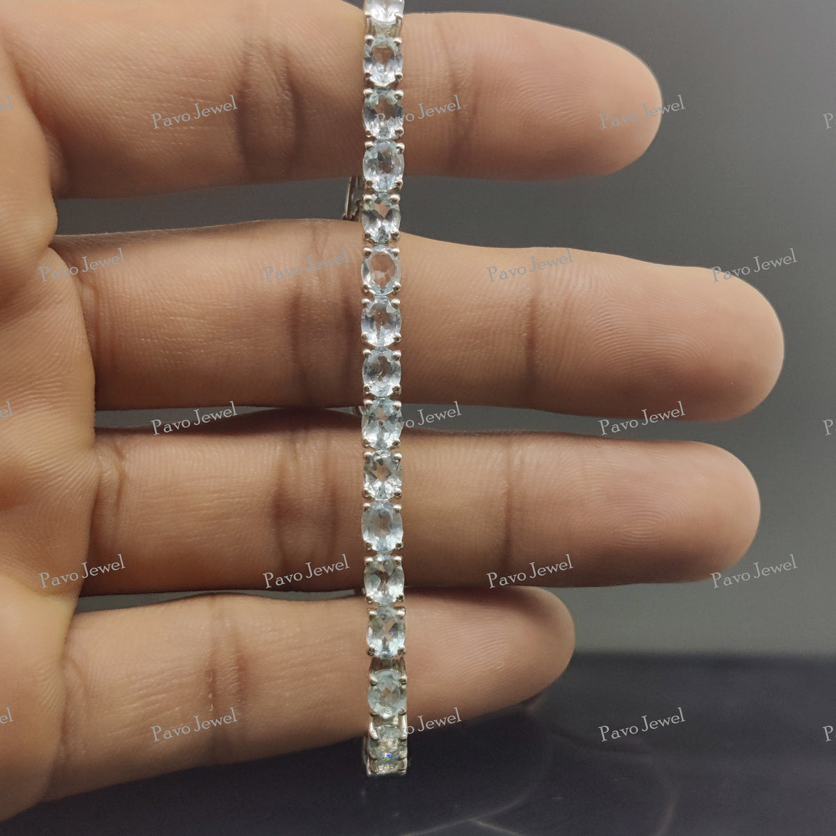 Natural Blue Topaz Bracelet, Sterling Silver Oval Cut Jewelry , Handmade Gemstone Tennis Bracelet