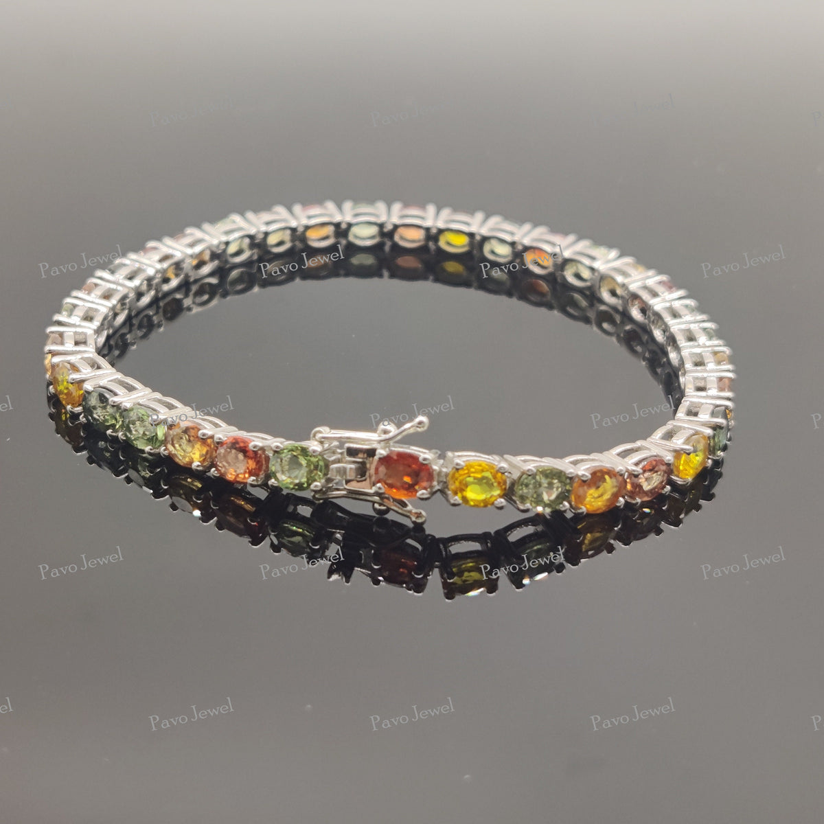 Natural Multi Sapphire Tennis Bracelet, Handmade Sterling Silver Birthstone Jewelry