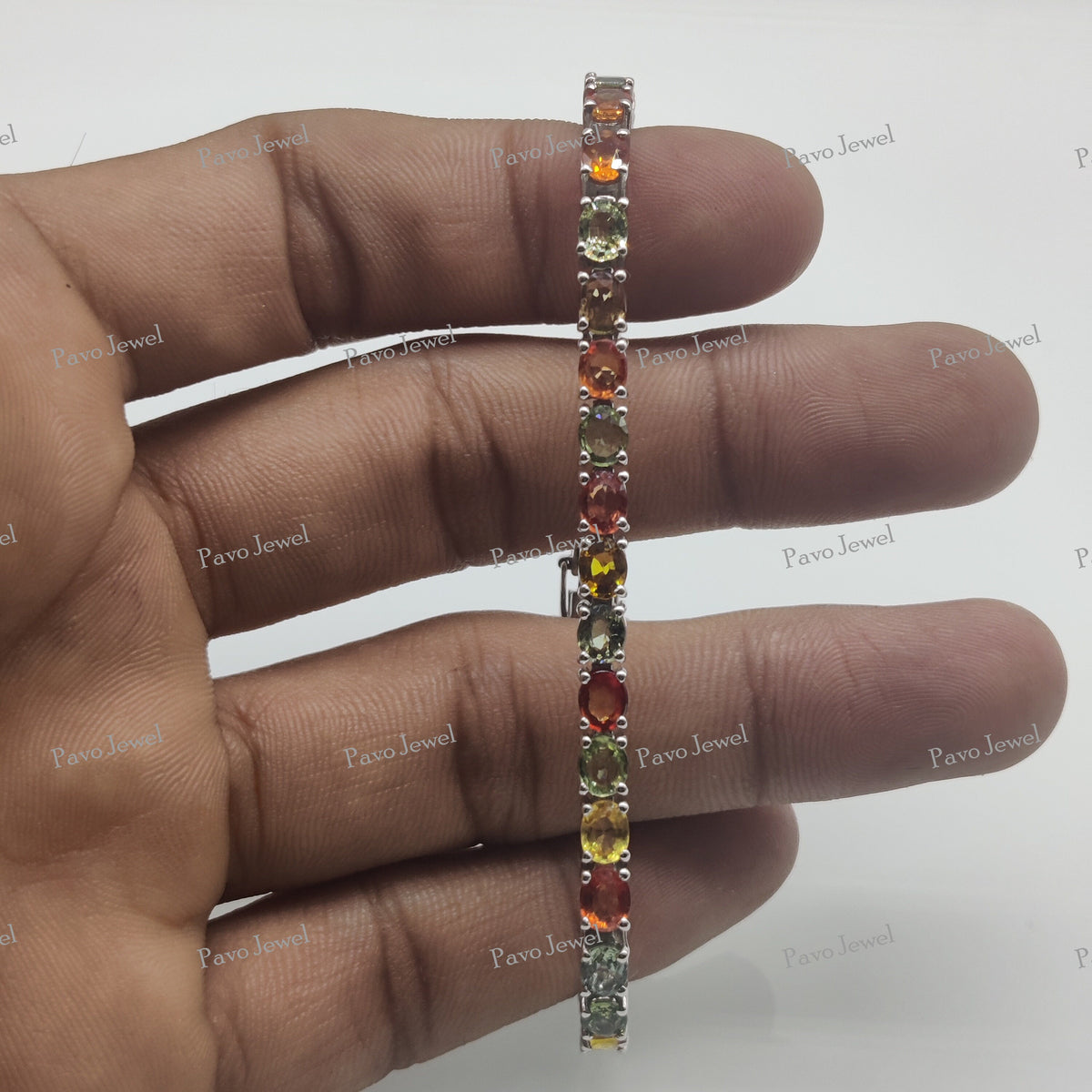 Natural Multi Sapphire Tennis Bracelet, Handmade Sterling Silver Birthstone Jewelry