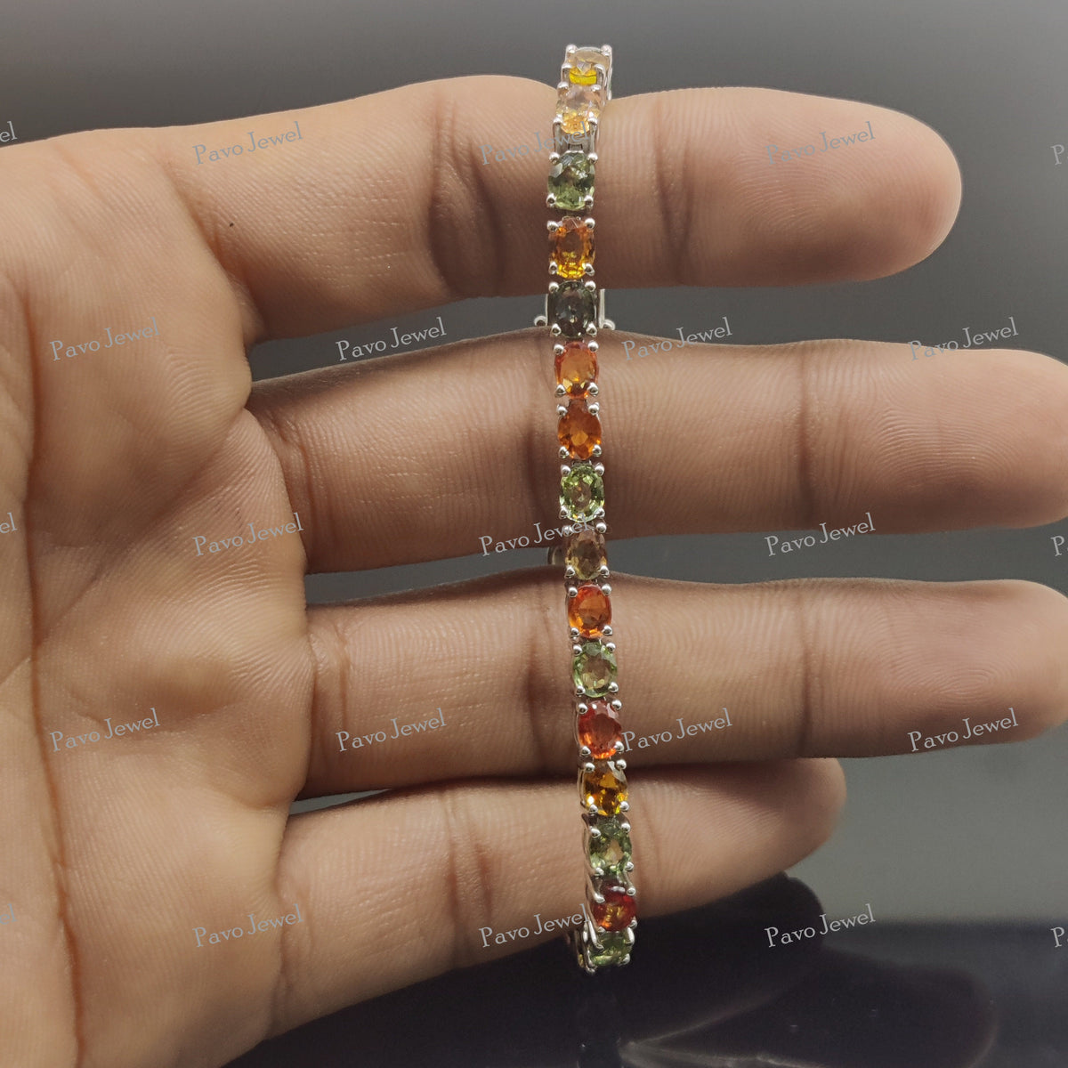 Natural Multi Sapphire Tennis Bracelet, Handmade Sterling Silver Birthstone Jewelry