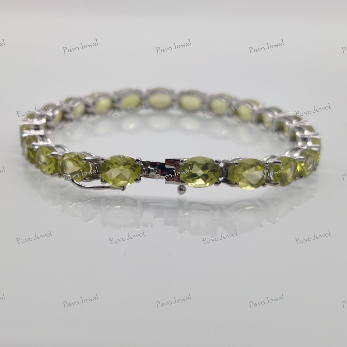 Natural Green Gold Gemstone Bracelet, Sterling Silver, Handmade Oval Cut 6x8 mm Jewelry