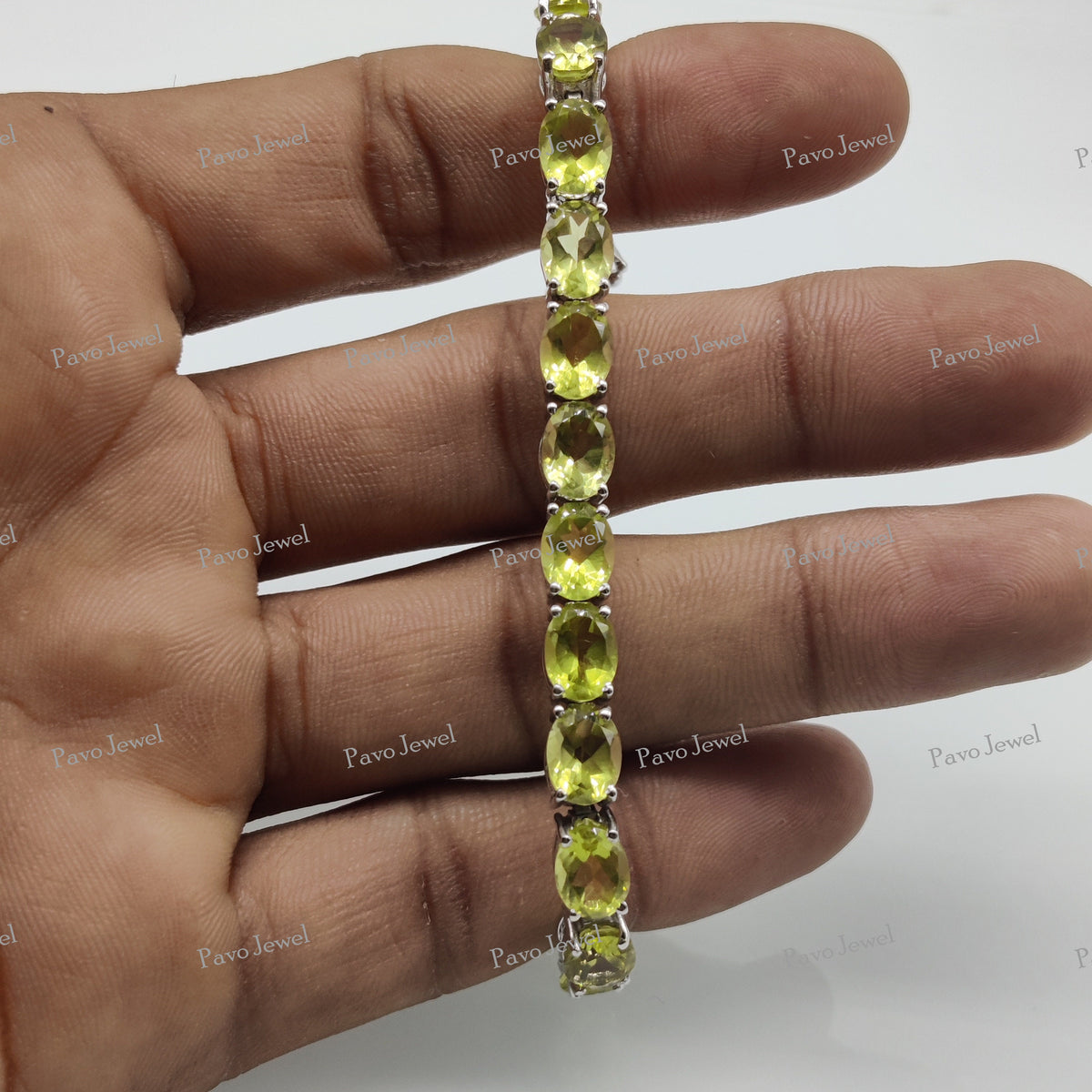 Natural Green Gold Gemstone Bracelet, Sterling Silver, Handmade Oval Cut 6x8 mm Jewelry