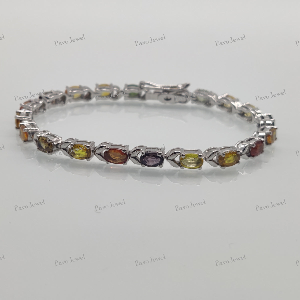 Multi Sapphire Tennis Bracelet, Sterling Silver, Weddings Jewelry Bracelets, Gift for Her