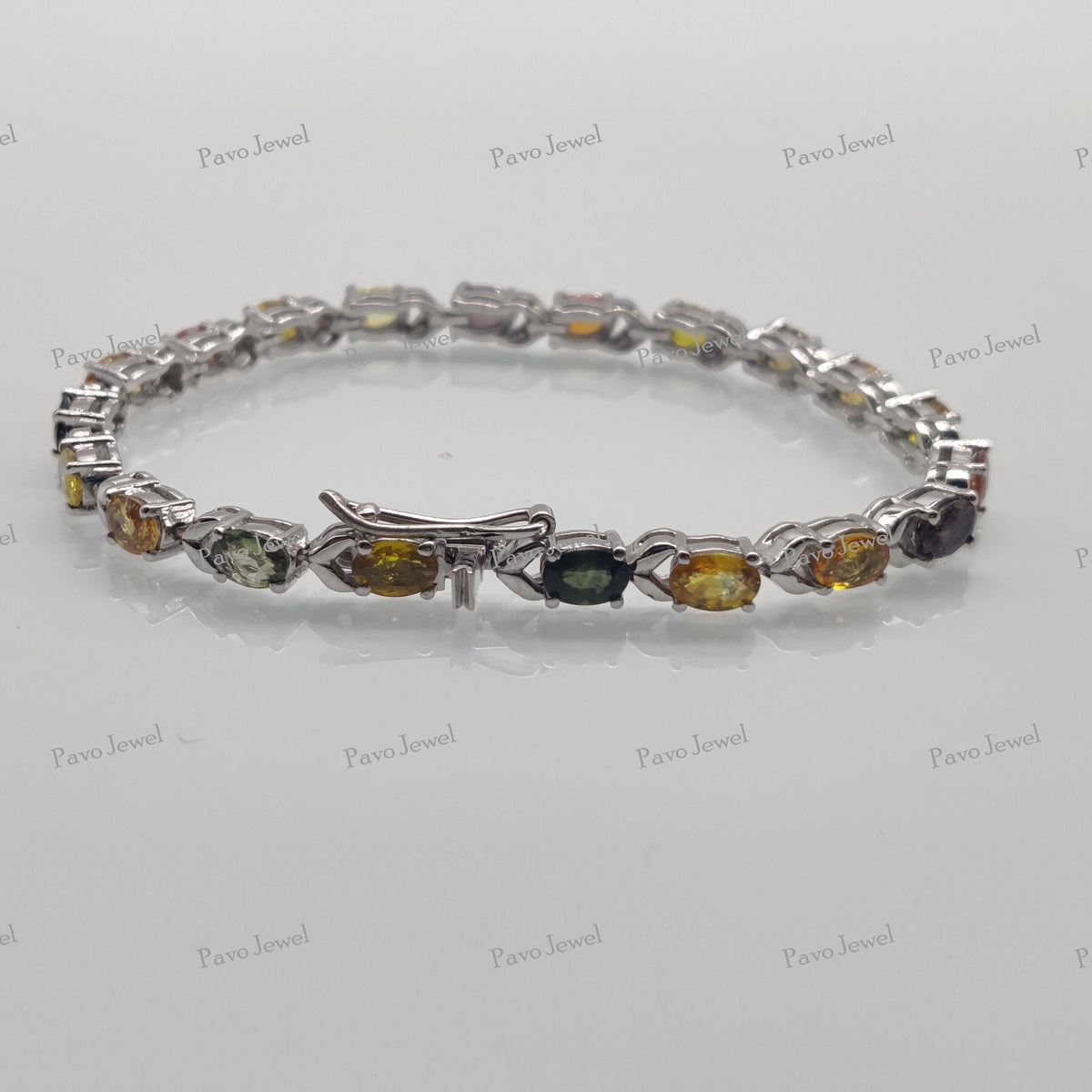 Multi Sapphire Tennis Bracelet, Sterling Silver, Weddings Jewelry Bracelets, Gift for Her