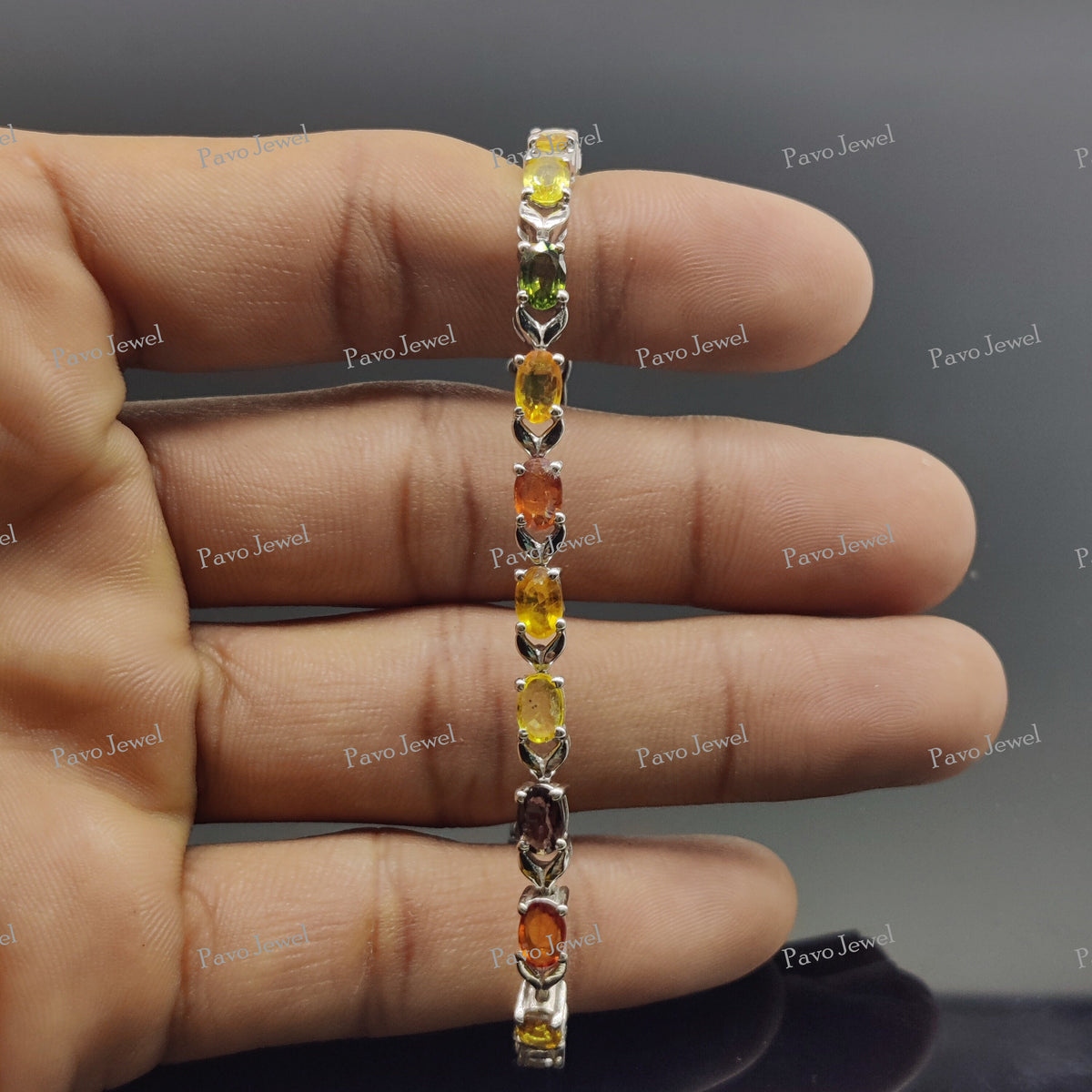 Multi Sapphire Tennis Bracelet, Sterling Silver, Weddings Jewelry Bracelets, Gift for Her