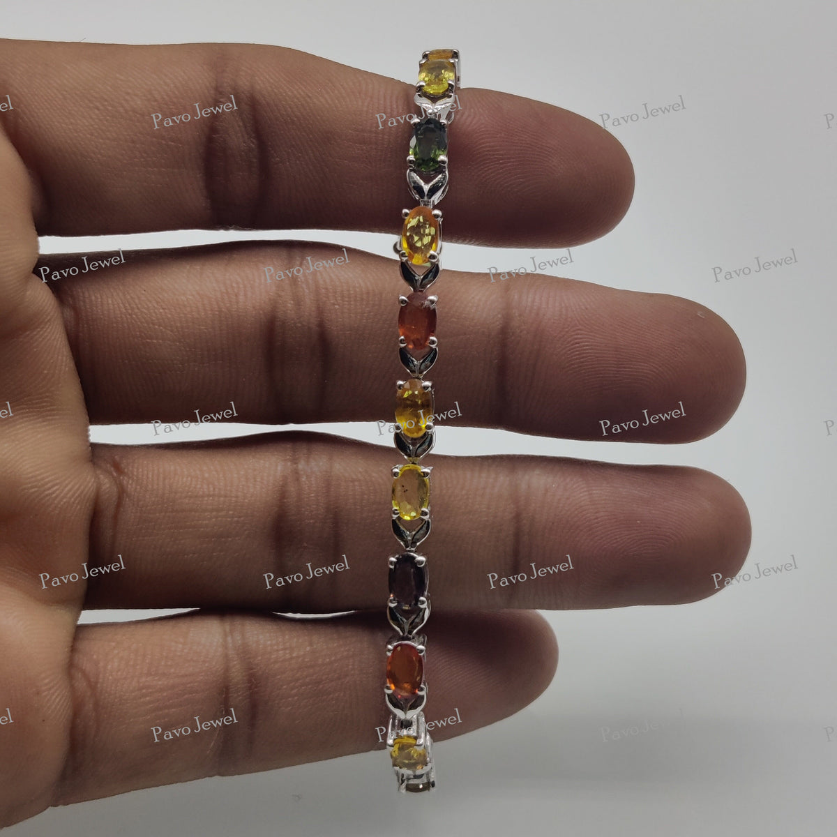 Multi Sapphire Tennis Bracelet, Sterling Silver, Weddings Jewelry Bracelets, Gift for Her