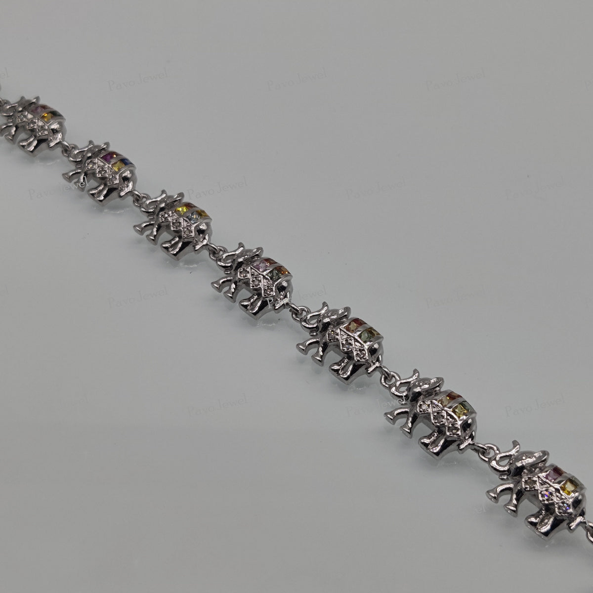 Multi Sapphire Elephant Tennis Bracelet Sterling Silver Good Luck Charm