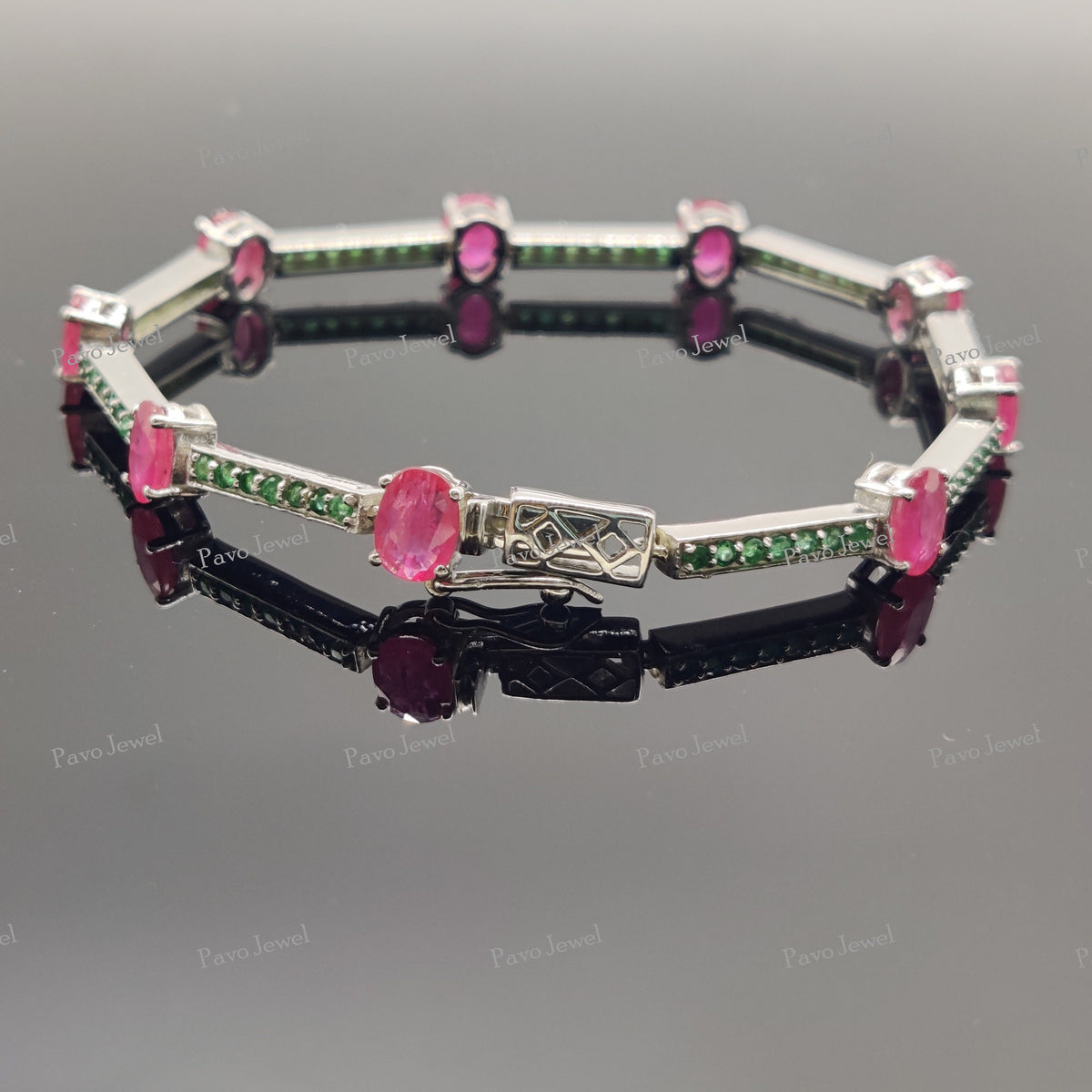 Natural Ruby & Emerald Charm Bracelet Delicate Wedding Jewelry for Women