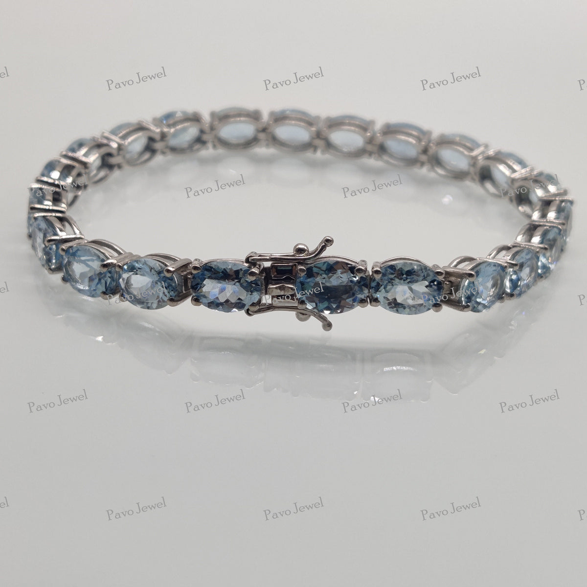 Aquamarine Tennis Bracelet, Oval Cut, 925 Sterling Silver, Birthstone Gift