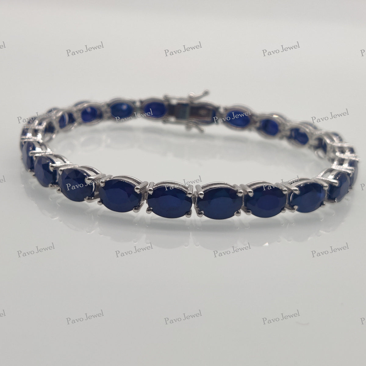 Oval Blue Sapphire Bracelet, 925 Sterling Silver, September Birthstone