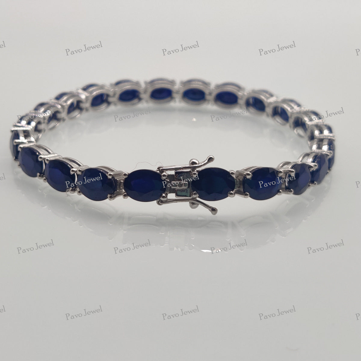 Oval Blue Sapphire Bracelet, 925 Sterling Silver, September Birthstone