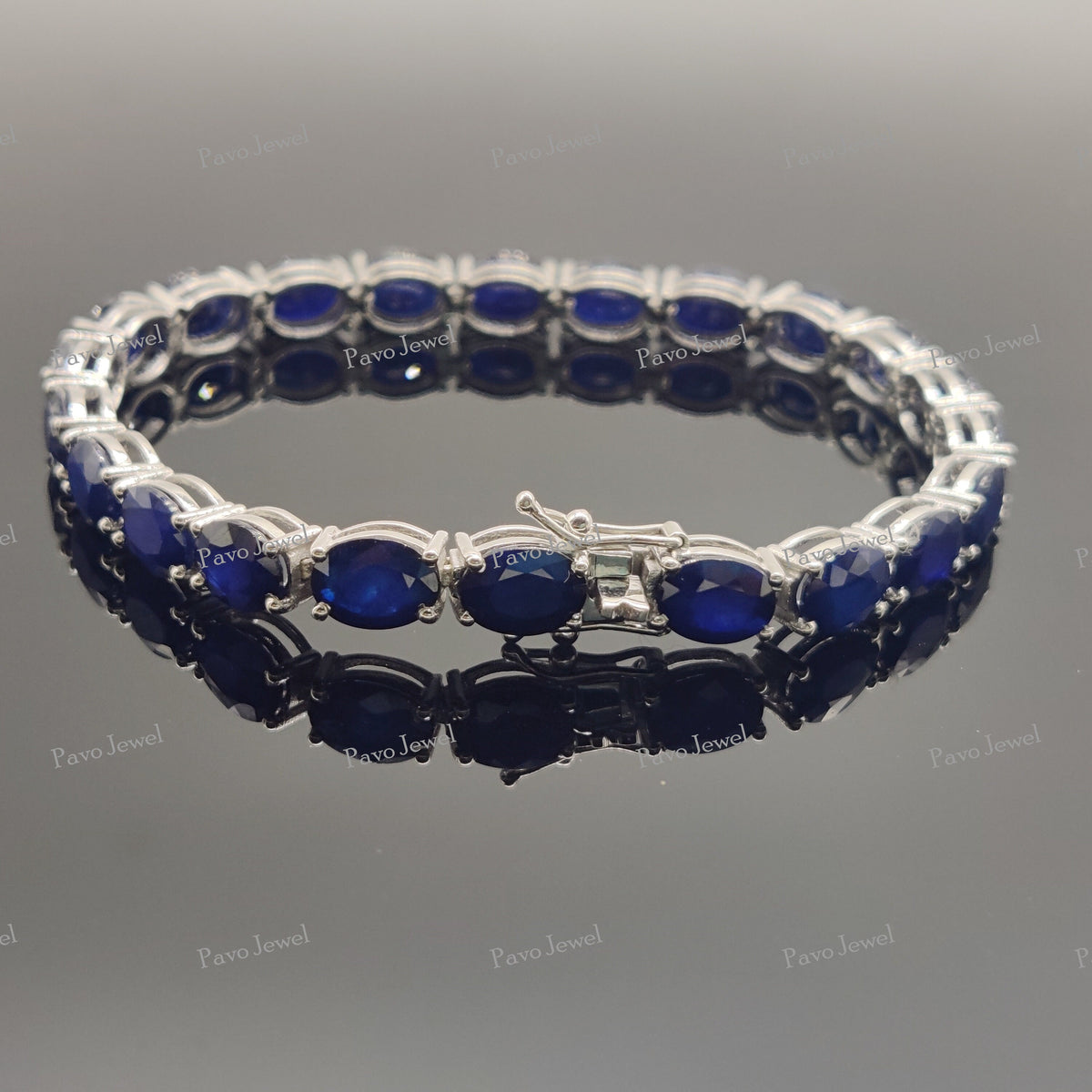 Oval Blue Sapphire Bracelet, 925 Sterling Silver, September Birthstone