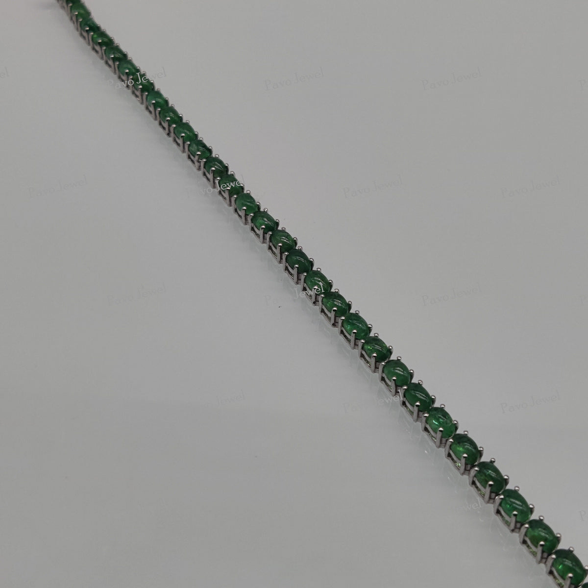 Handmade Sterling Silver Emerald Bracelet, Smooth Gemstone Tennis Bangle Jewelry