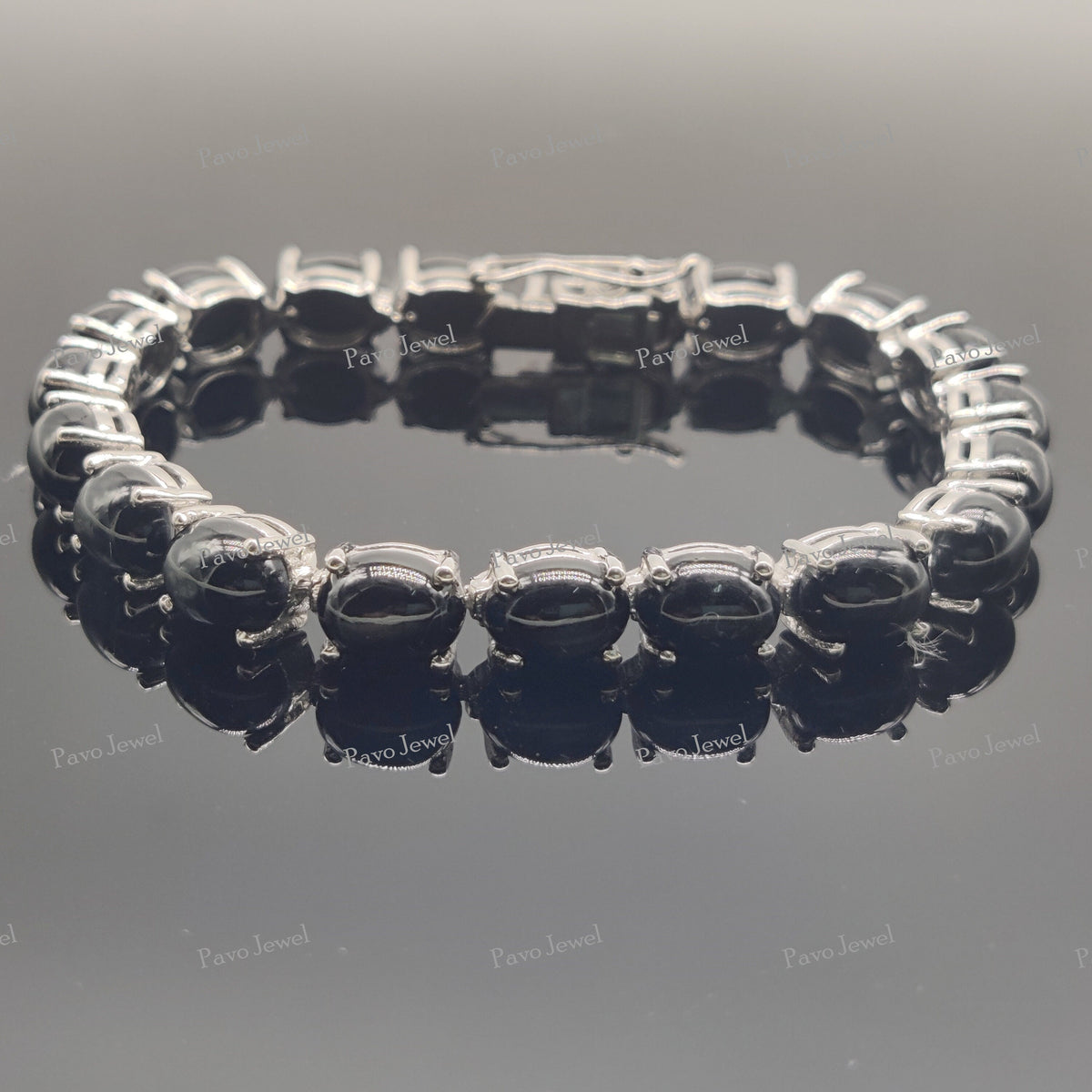 Natural Black Star Bracelet, Sterling Silver Tennis Bracelet, Anniversary Gift Her
