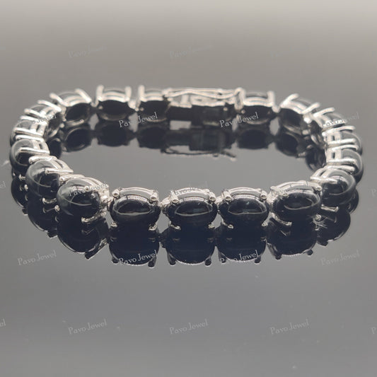 Natural Black Star Bracelet, Sterling Silver Tennis Bracelet, Anniversary Gift Her