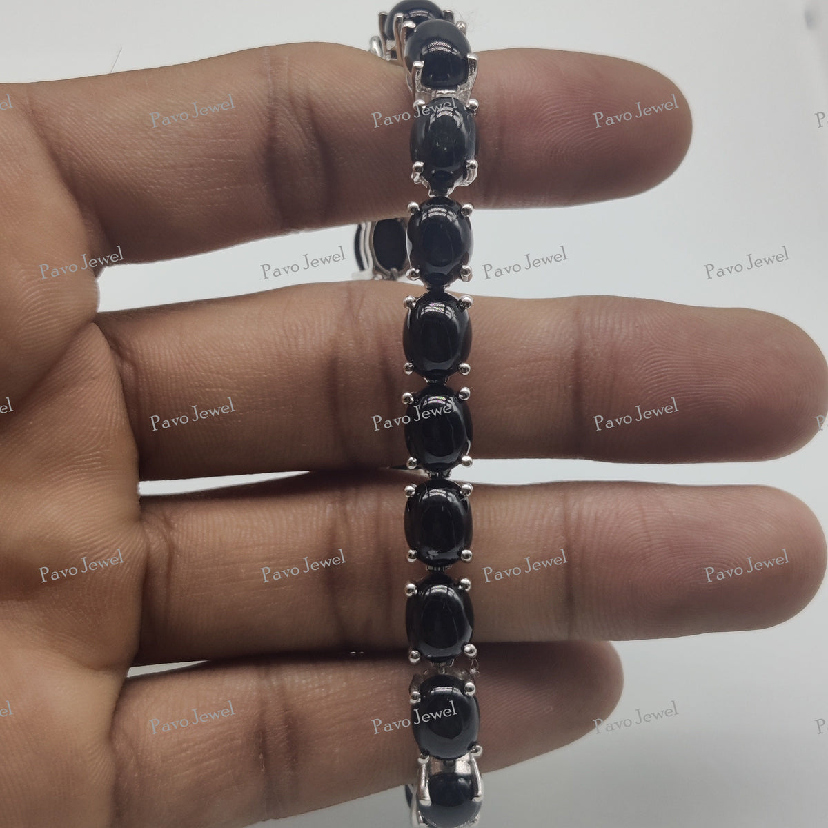 Natural Black Star Bracelet, Sterling Silver Tennis Bracelet, Anniversary Gift Her