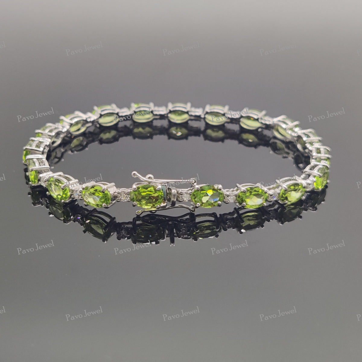 Peridot Tennis Bracelet, Sterling Silver, Birthstone Green Gemstone Jewelry