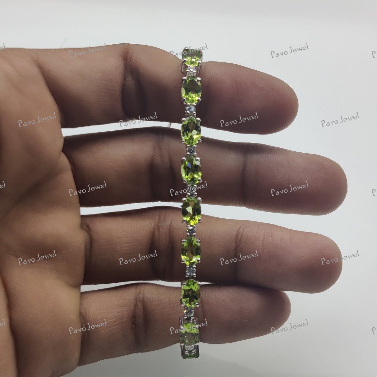 Peridot Tennis Bracelet, Sterling Silver, Birthstone Green Gemstone Jewelry