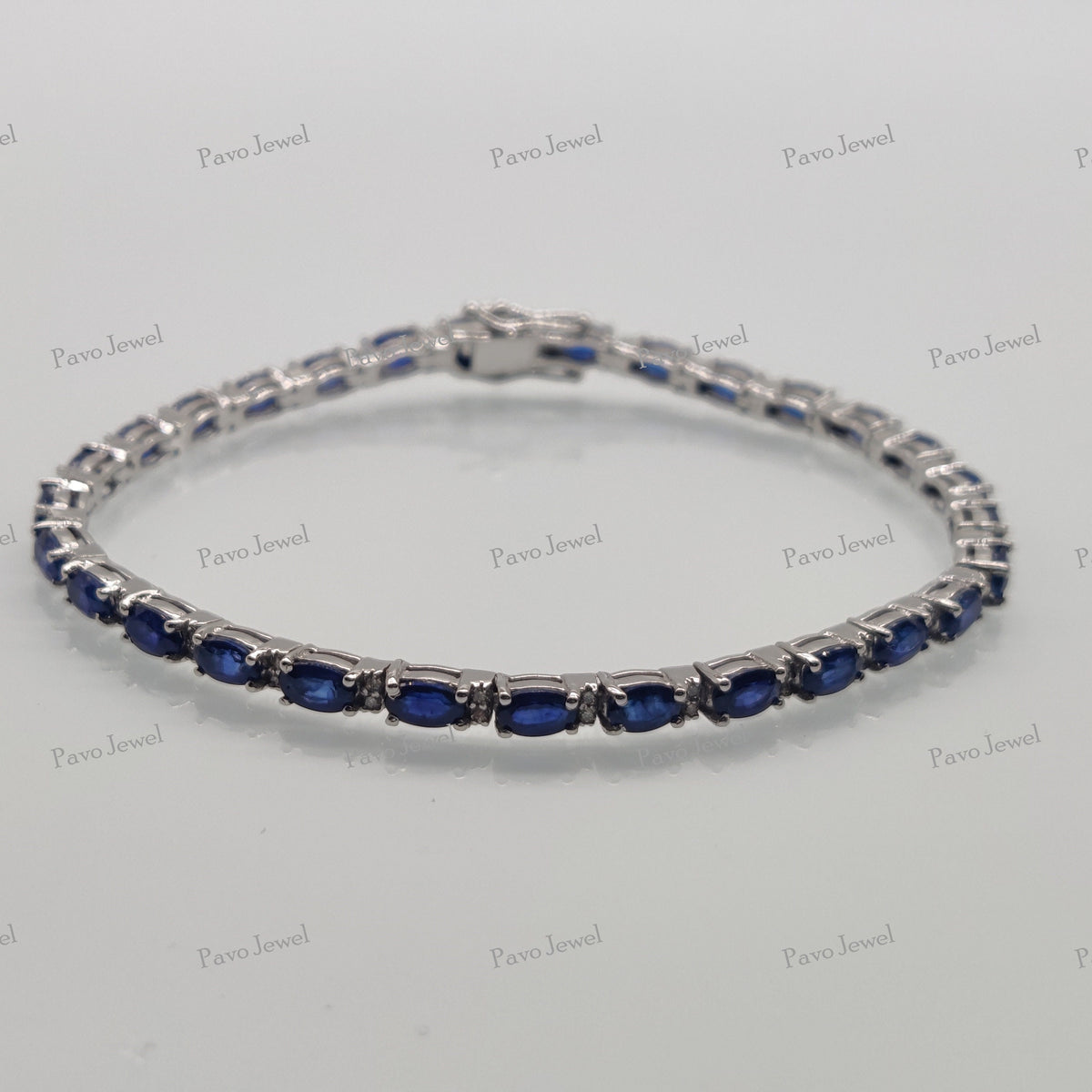 Natural Blue Sapphire Tennis Bracelet, Sterling Silver 3x5 mm Oval Cut Gemstone Jewelry