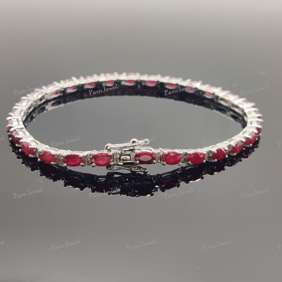 Elegant Ruby Tennis Bracelet, Handmade Sterling Silver Jewelry, Vintage Style
