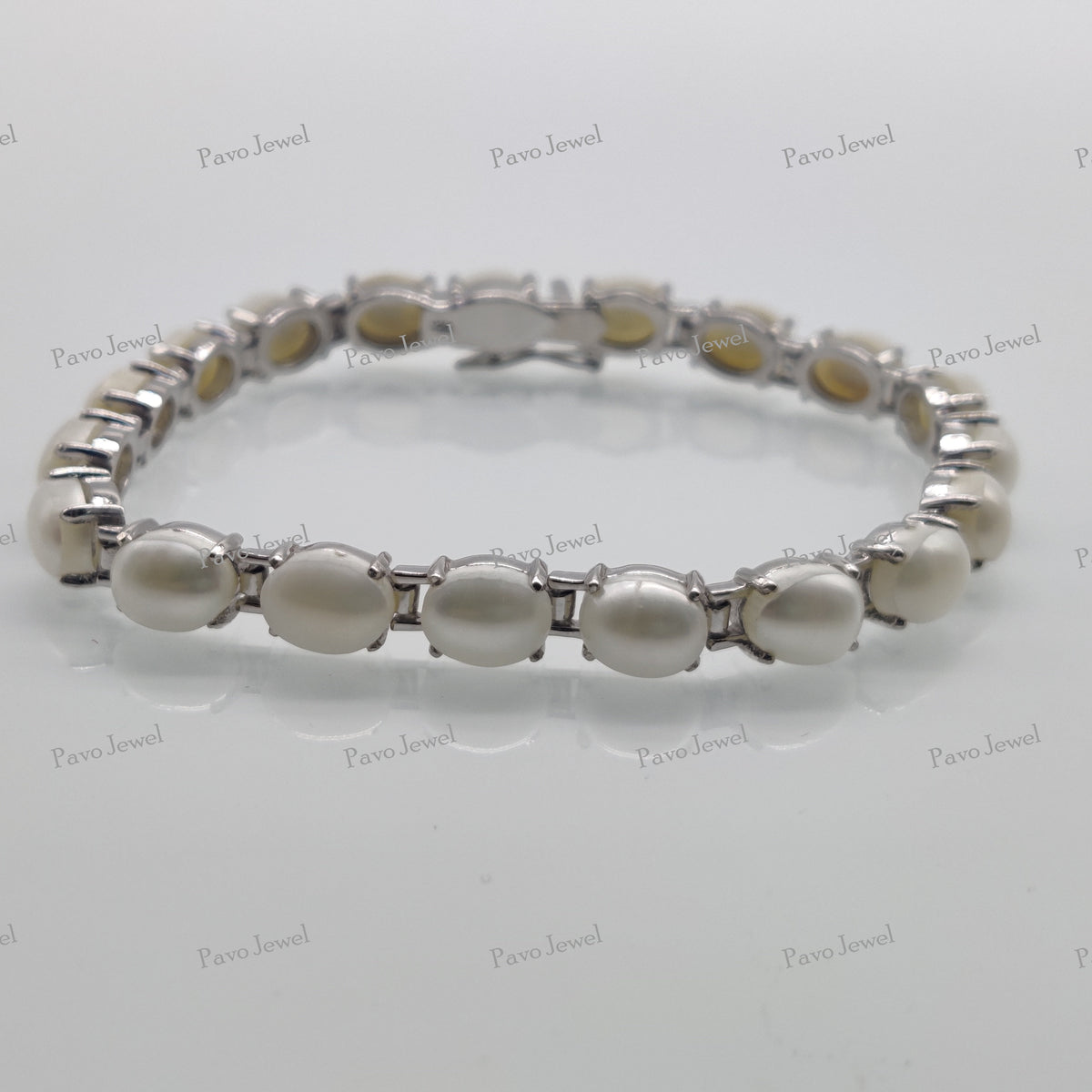 Natural Pearl Tennis Bracelet Sterling Silver June Birthstone Gift for Her