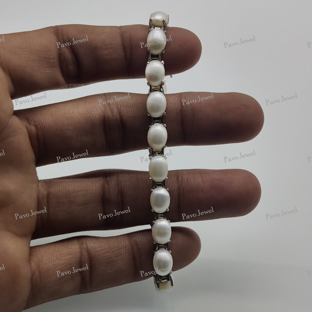 Natural Pearl Tennis Bracelet Sterling Silver June Birthstone Gift for Her