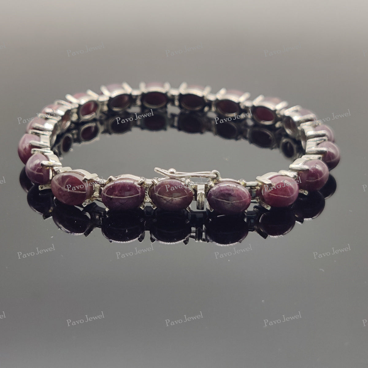 Natural Ruby Star Cabochon Bracelet, 925 Silver Jewelry, Women Bracelets