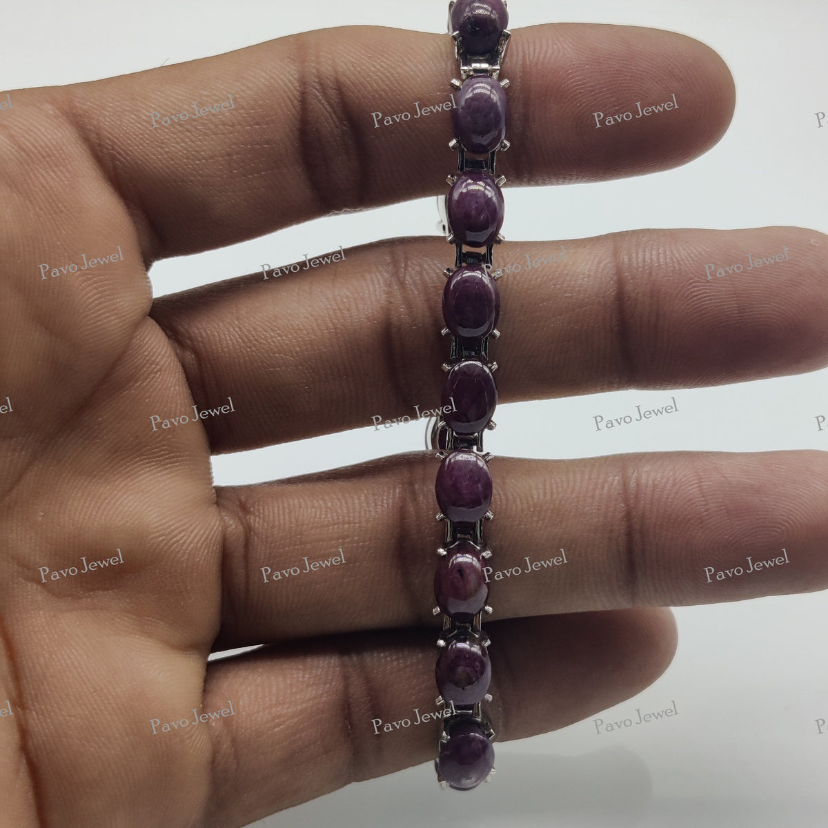 Natural Ruby Star Cabochon Bracelet, 925 Silver Jewelry, Women Bracelets