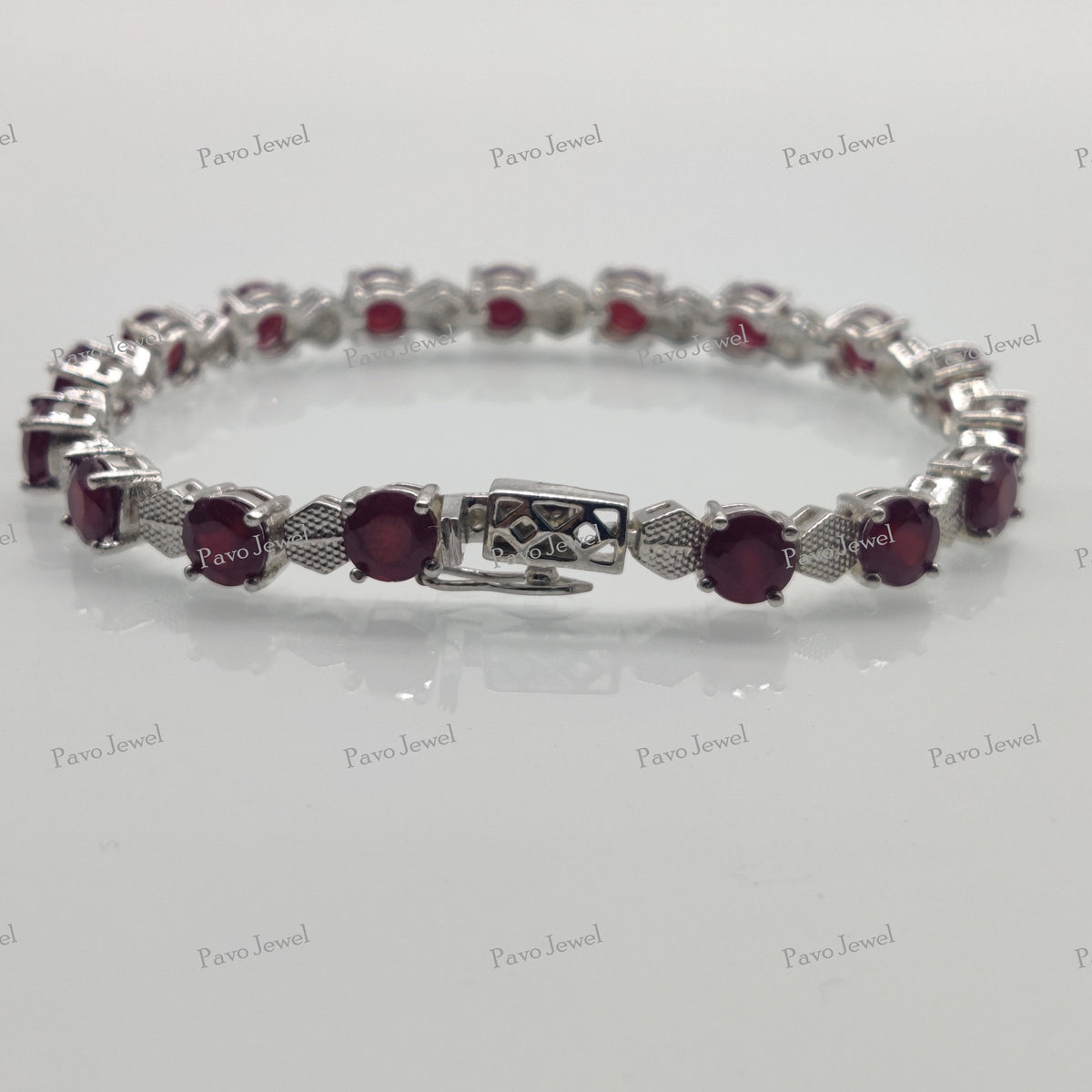 Natural Ruby Cut Round Gemstone Bracelet, 925 Sterling Silver, Ruby Bracelet, Tennis Bracelet, Birthstone Bracelet, Anniversary Gift For Her