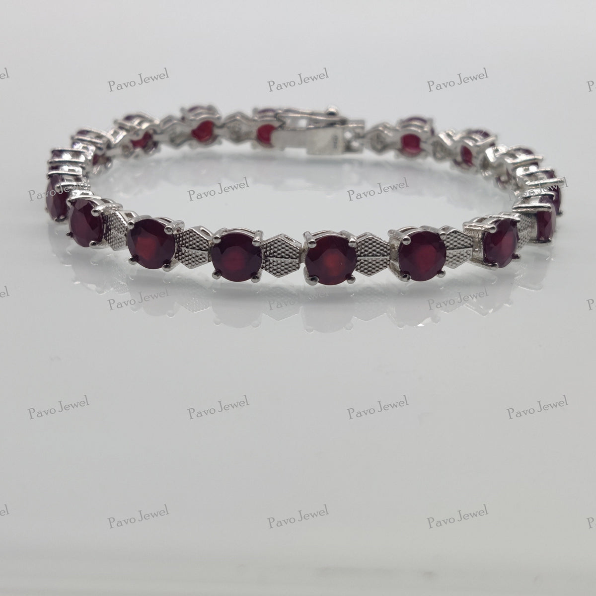 Natural Ruby Cut Round Gemstone Bracelet, 925 Sterling Silver, Ruby Bracelet, Tennis Bracelet, Birthstone Bracelet, Anniversary Gift For Her