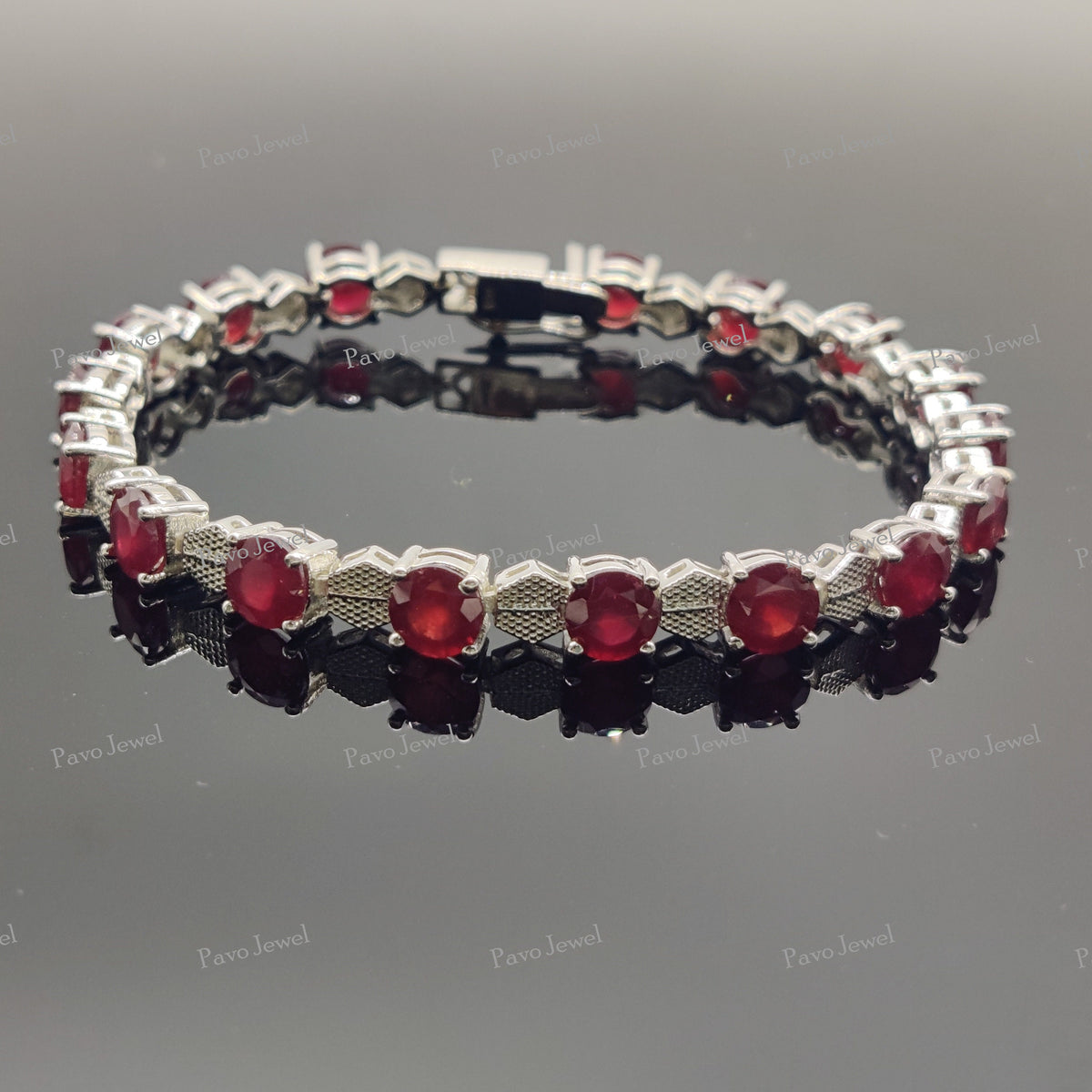 Natural Ruby Cut Round Gemstone Bracelet, 925 Sterling Silver, Ruby Bracelet, Tennis Bracelet, Birthstone Bracelet, Anniversary Gift For Her