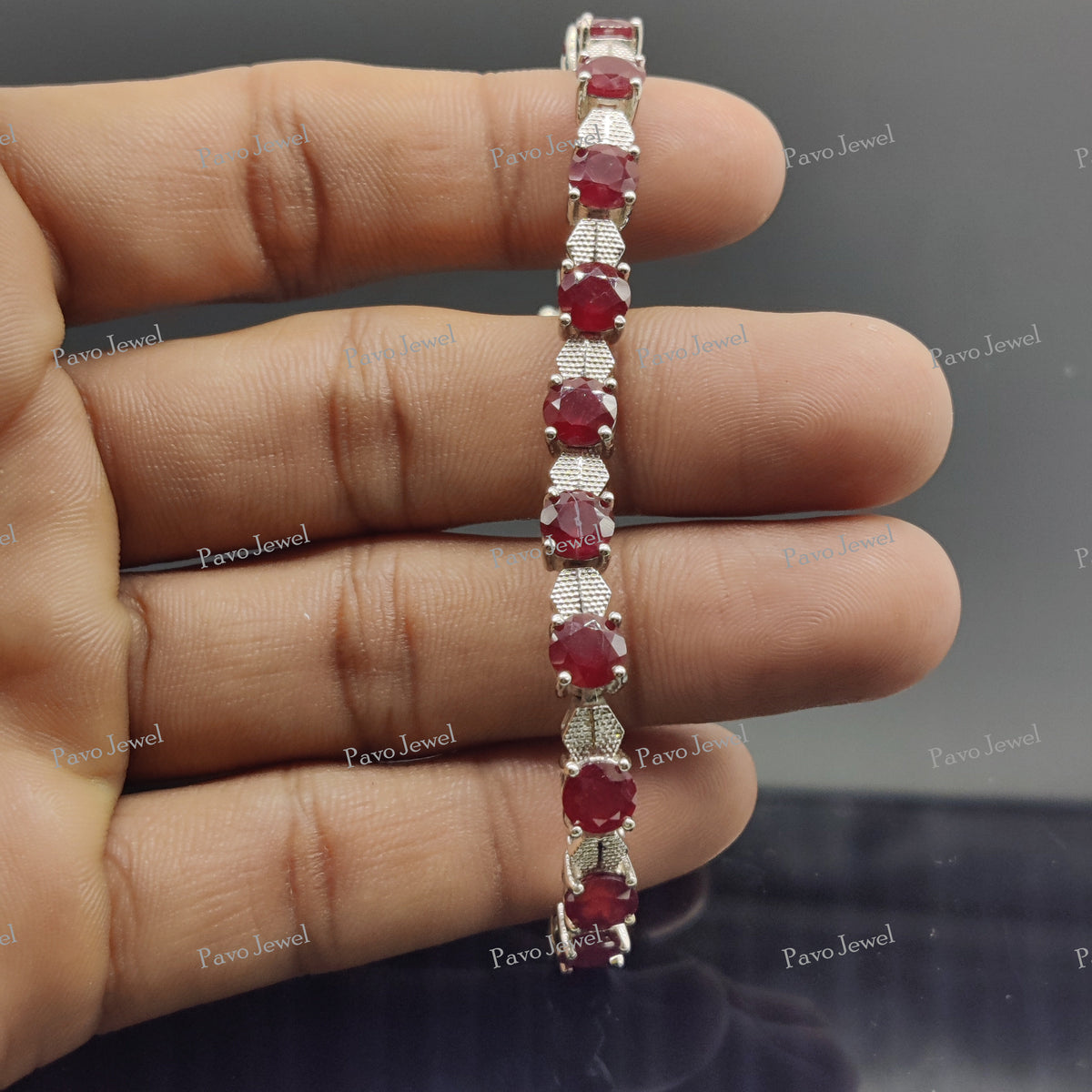 Natural Ruby Cut Round Gemstone Bracelet, 925 Sterling Silver, Ruby Bracelet, Tennis Bracelet, Birthstone Bracelet, Anniversary Gift For Her
