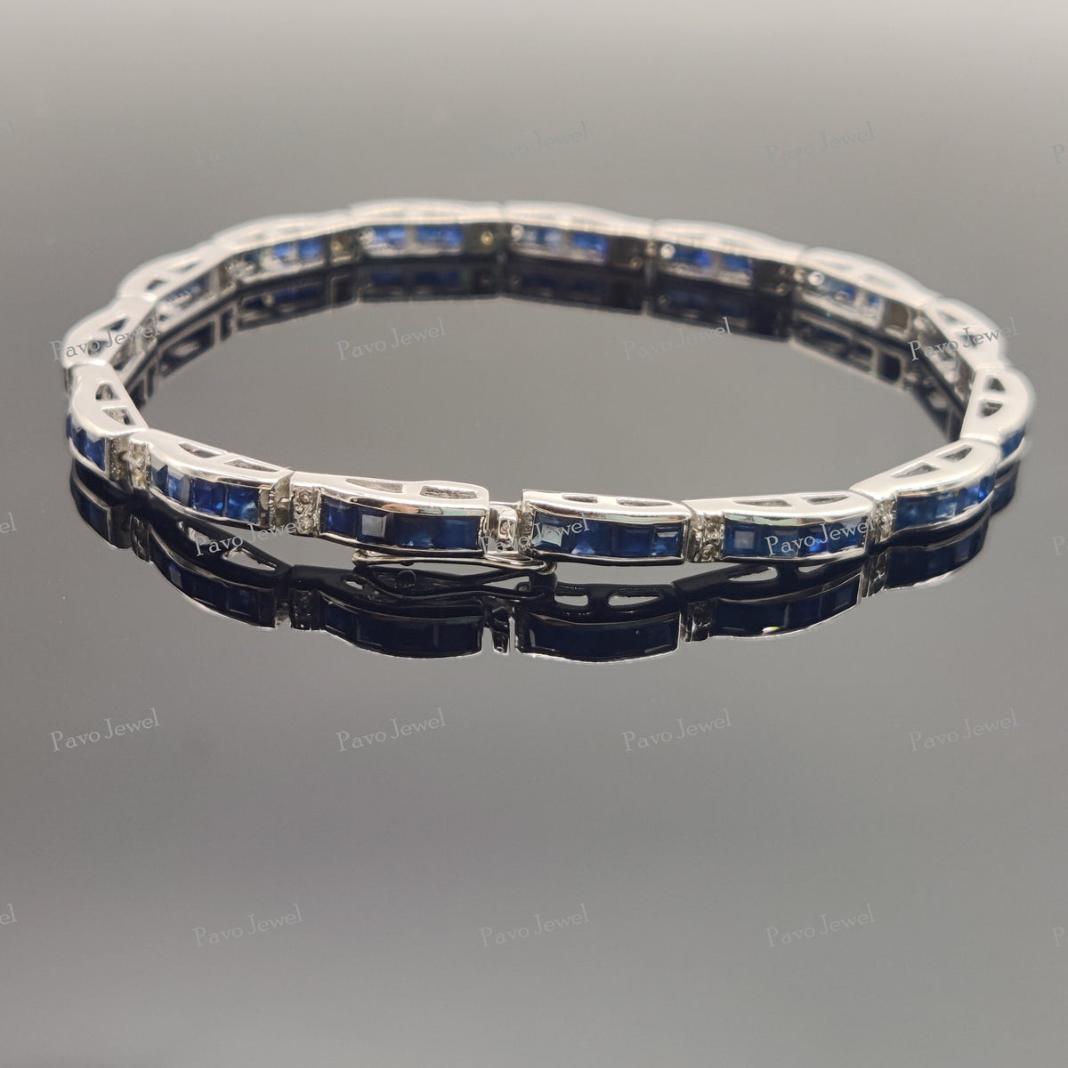 Natural Sapphire Tennis Bracelet, Sterling Silver, Artisan Handmade Gemstone Jewelry