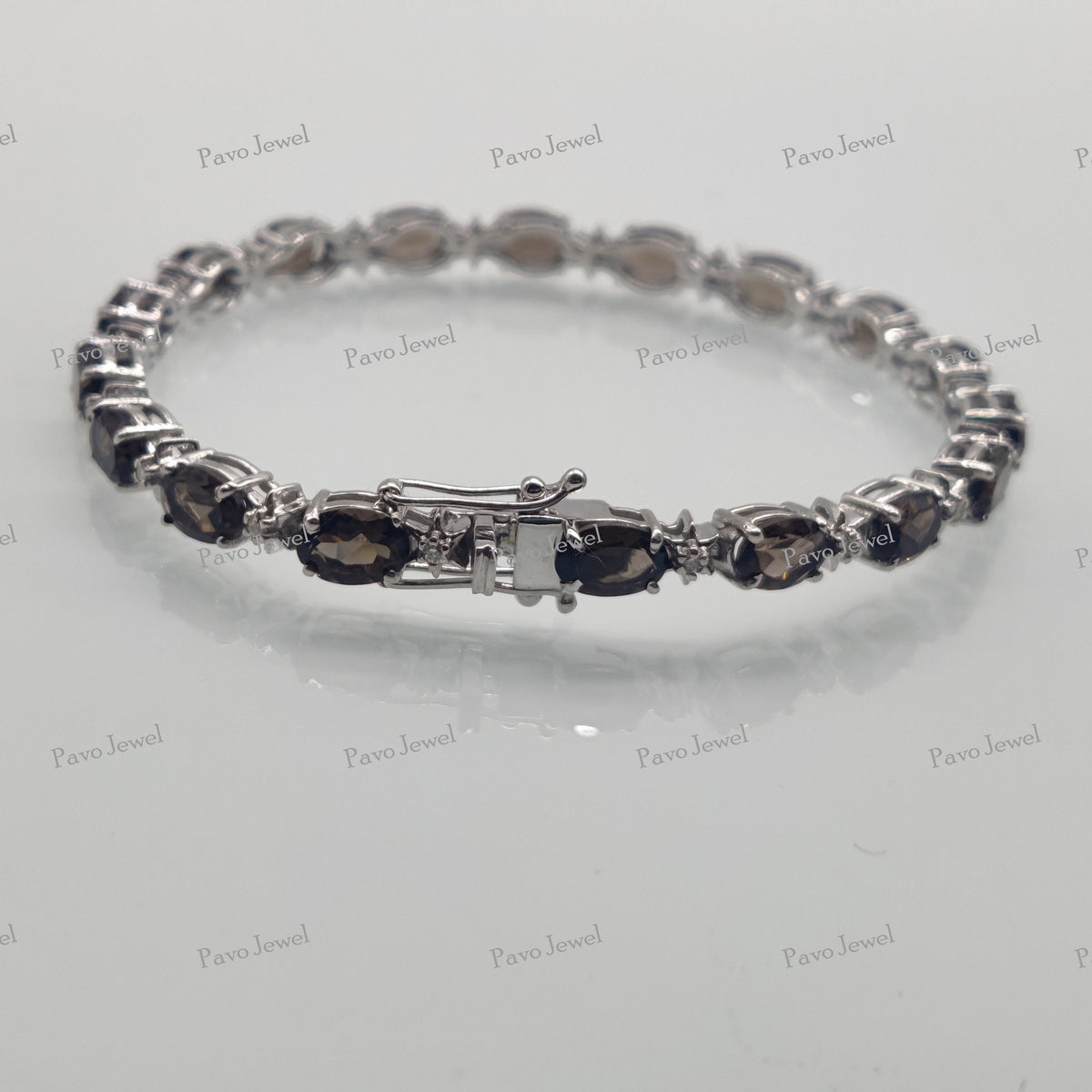 Handmade Smoky Quartz Bracelet, Dainty Oval Silver Gemstone Bracelet for Women