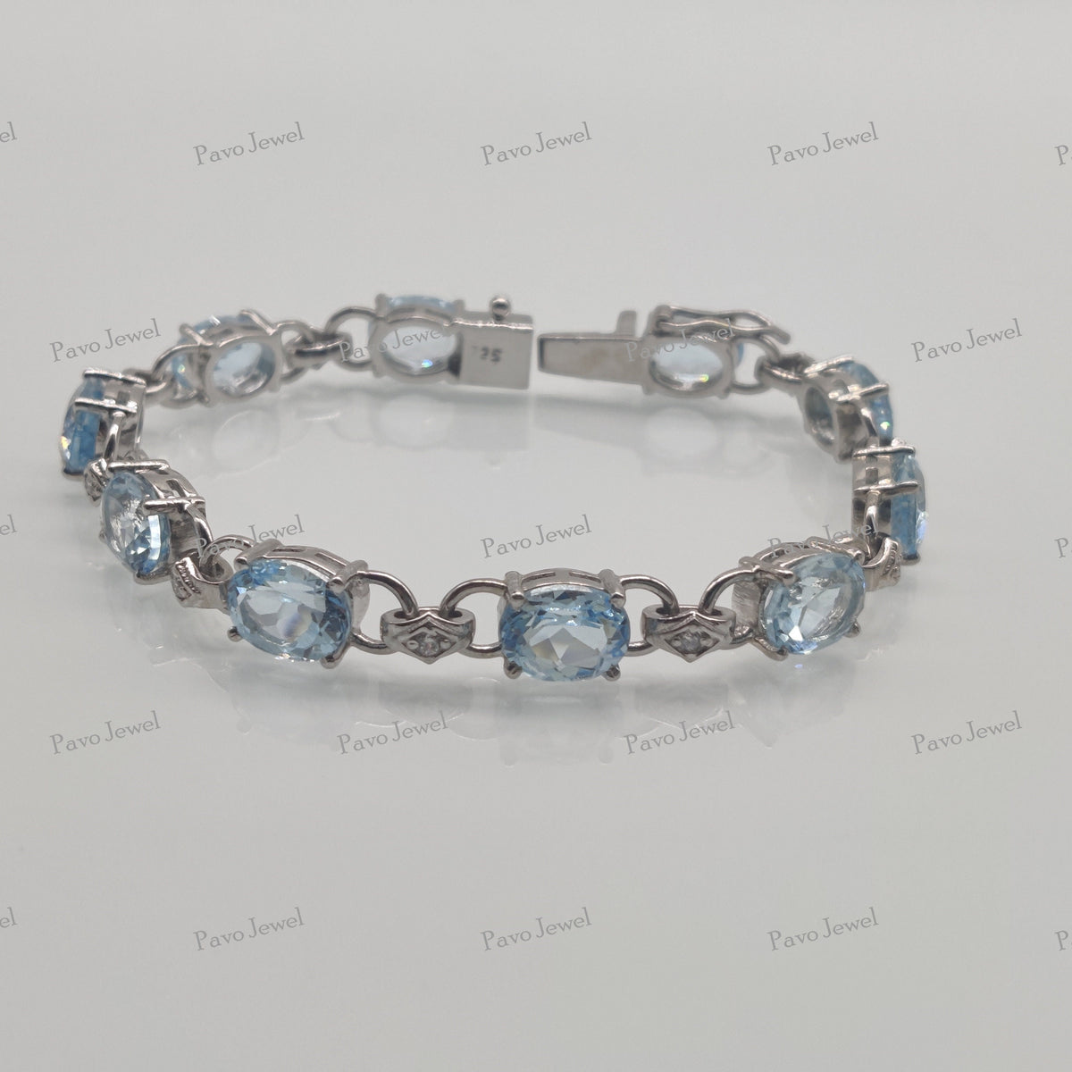 Oval Sky Blue Topaz Tennis Bracelet, Sterling Silver, December Birthstone Jewelry