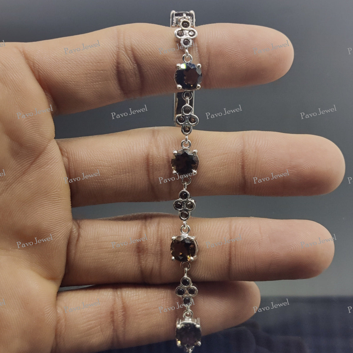 Smoky Quartz Sterling Silver Bracelet Natural Gemstone Jewelry Gift for Women