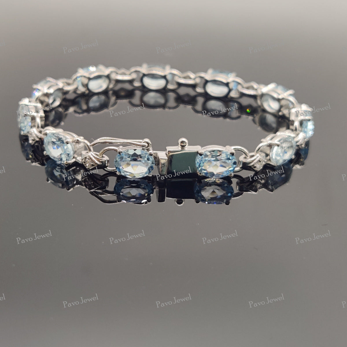 Natural Blue Topaz Gemstone Tennis Bracelet Sterling Silver Handmade Jewelry