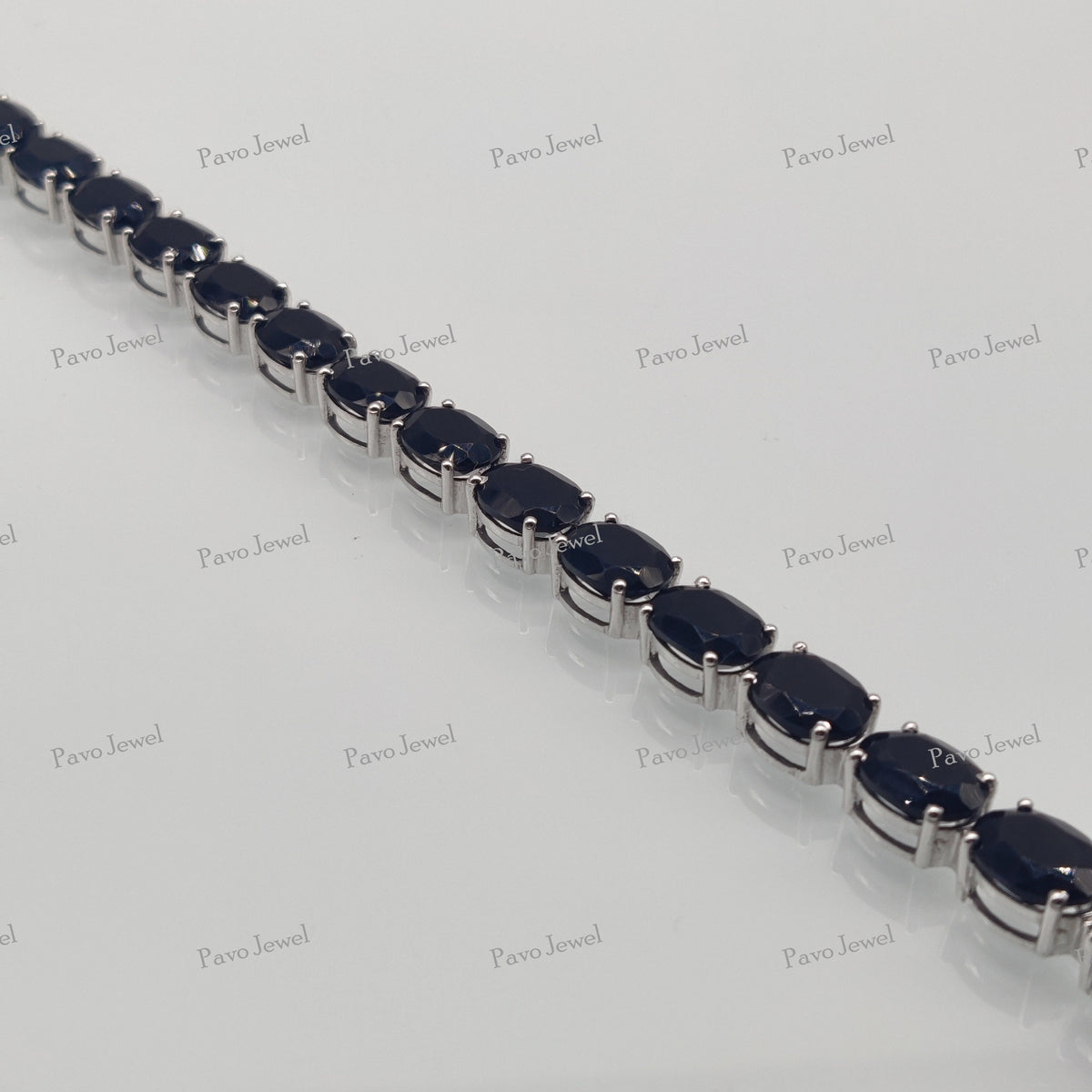 Natural Black Onyx Tennis Bracelet, Oval Cut Gemstone, Sterling Silver