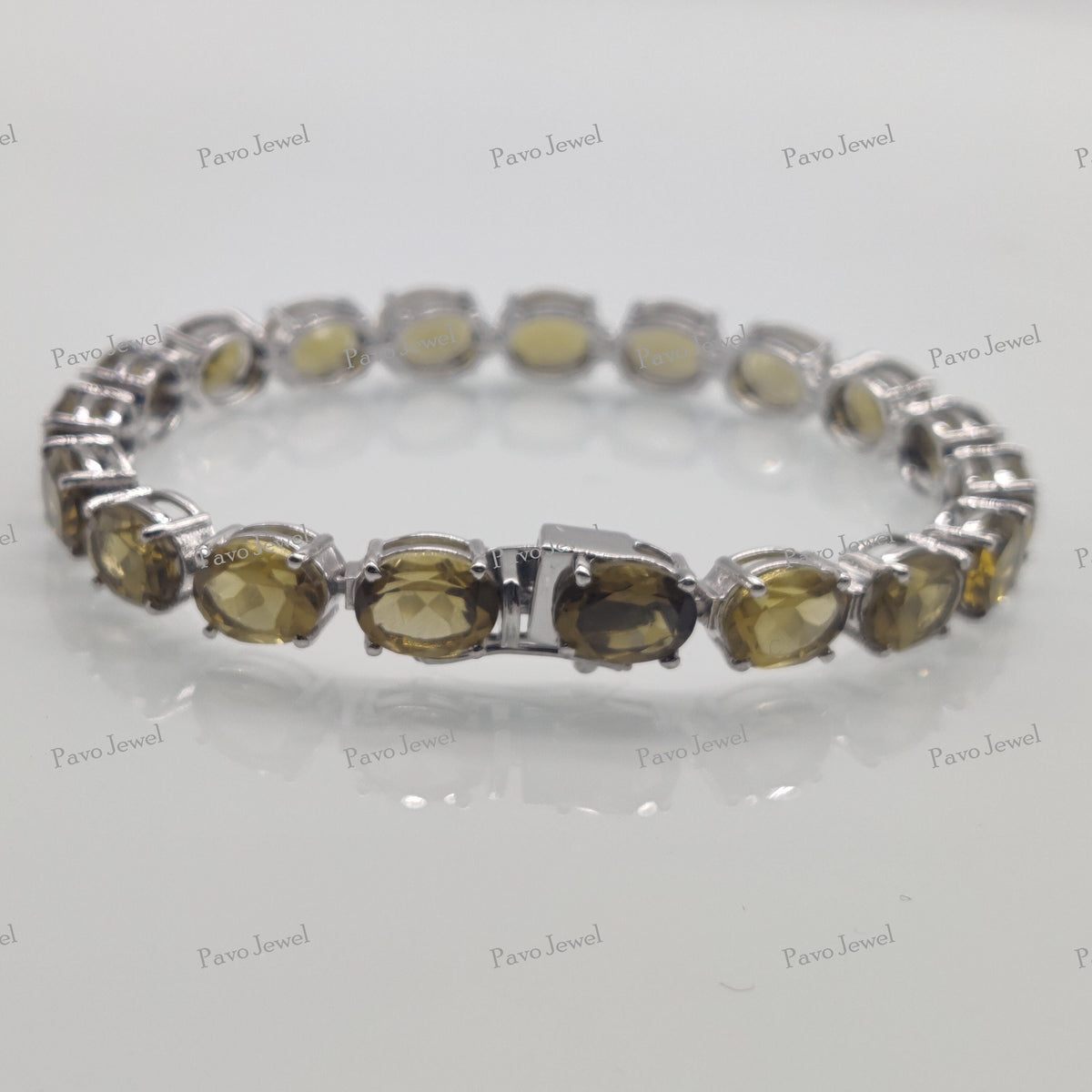 Natural Bear Quartz Gemstone Tennis Bracelet, Handmade Sterling Silver 925