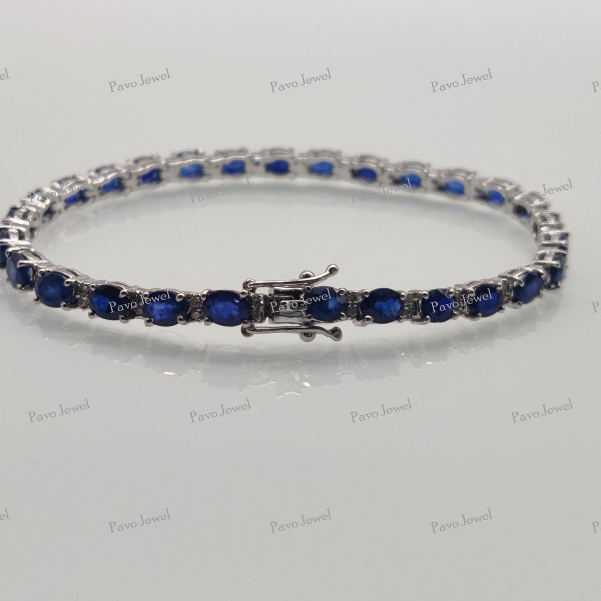 Blue Sapphire Bracelet, Tennis Sterling Silver Handmade Jewelry
