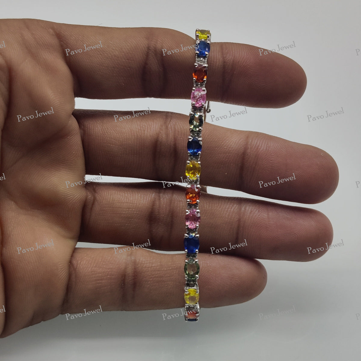 Delicate Multi Sapphire Charm Bracelet Minimalist Silver Jewelry