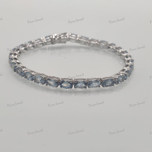 Aquamarine Tennis Bracelet, Sterling Silver Handmade Gemstone Jewelry Birthstone Gifts