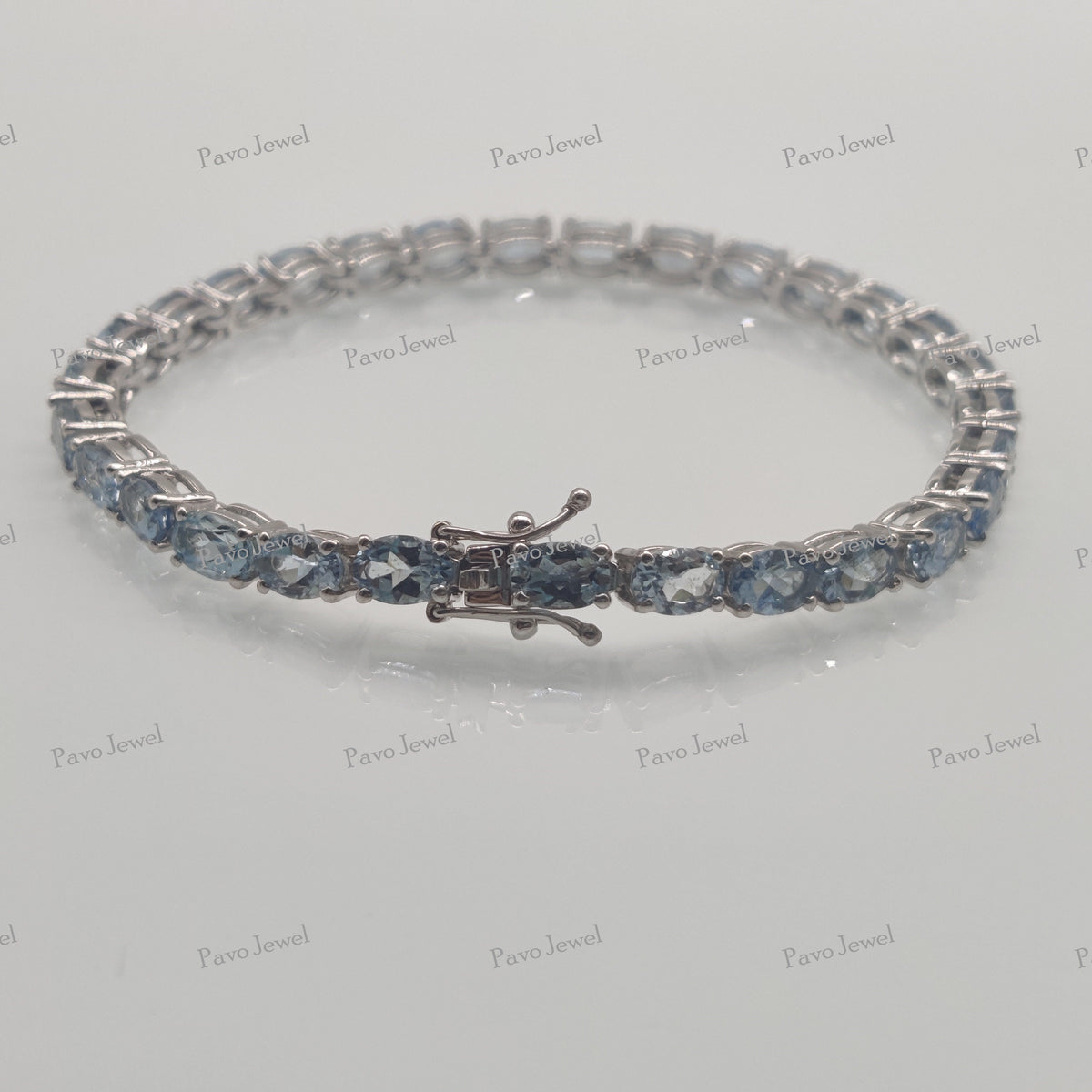 Aquamarine Tennis Bracelet, Sterling Silver Handmade Gemstone Jewelry Birthstone Gifts