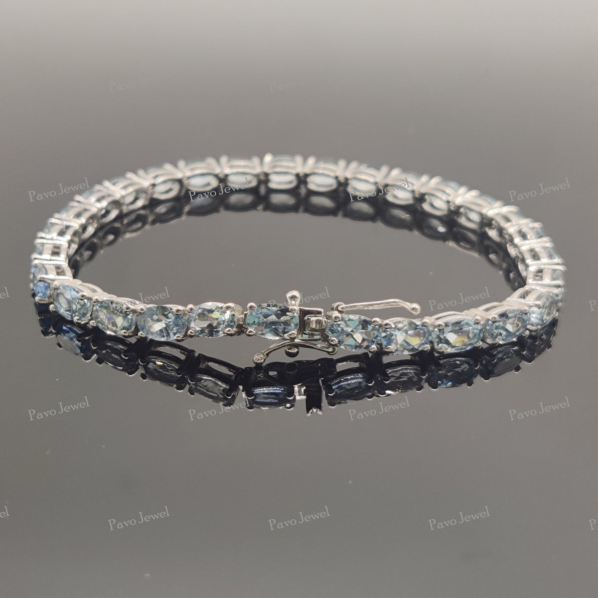 Aquamarine Tennis Bracelet, Sterling Silver Handmade Gemstone Jewelry Birthstone Gifts