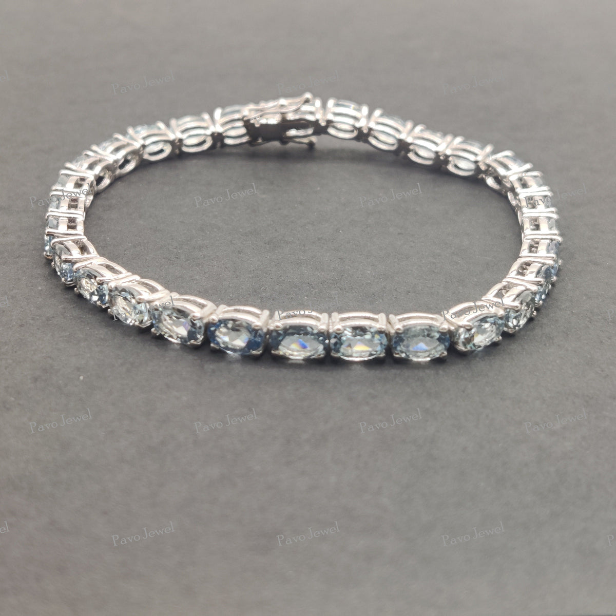 Aquamarine Tennis Bracelet, Sterling Silver Handmade Gemstone Jewelry Birthstone Gifts