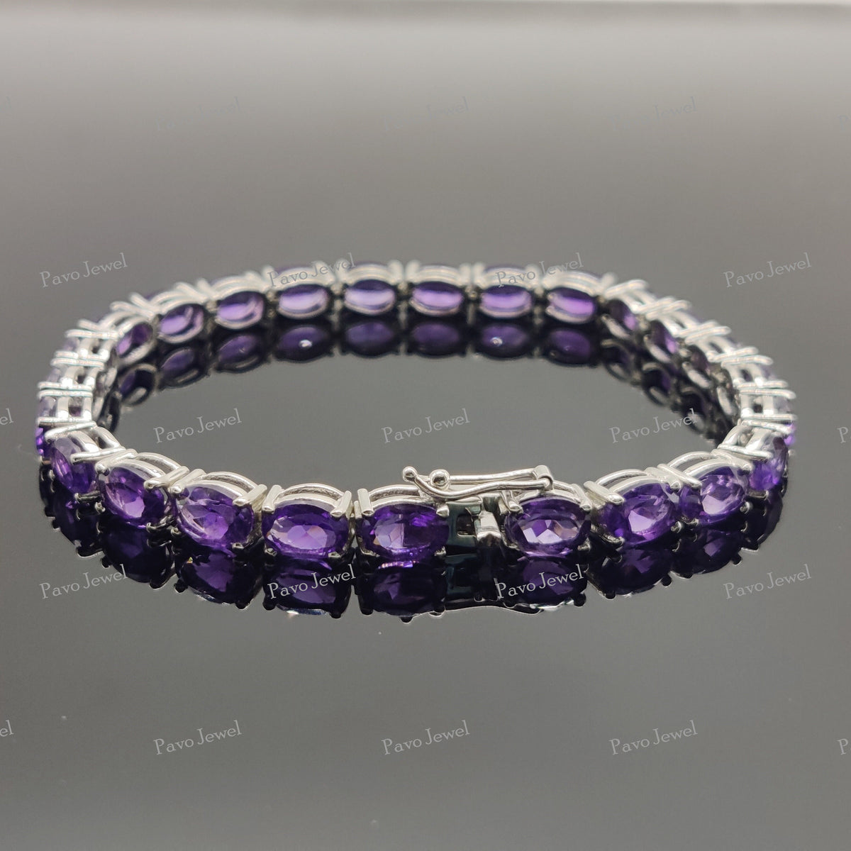 Natural Amethyst Oval 925 Sterling Silver Tennis Bracelet