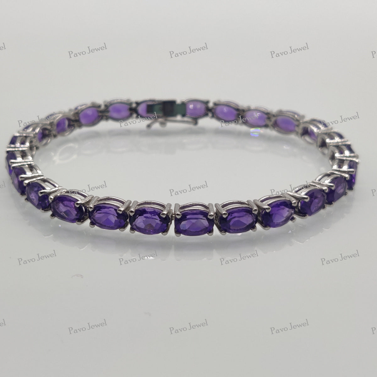 Natural Amethyst Oval 925 Sterling Silver Tennis Bracelet