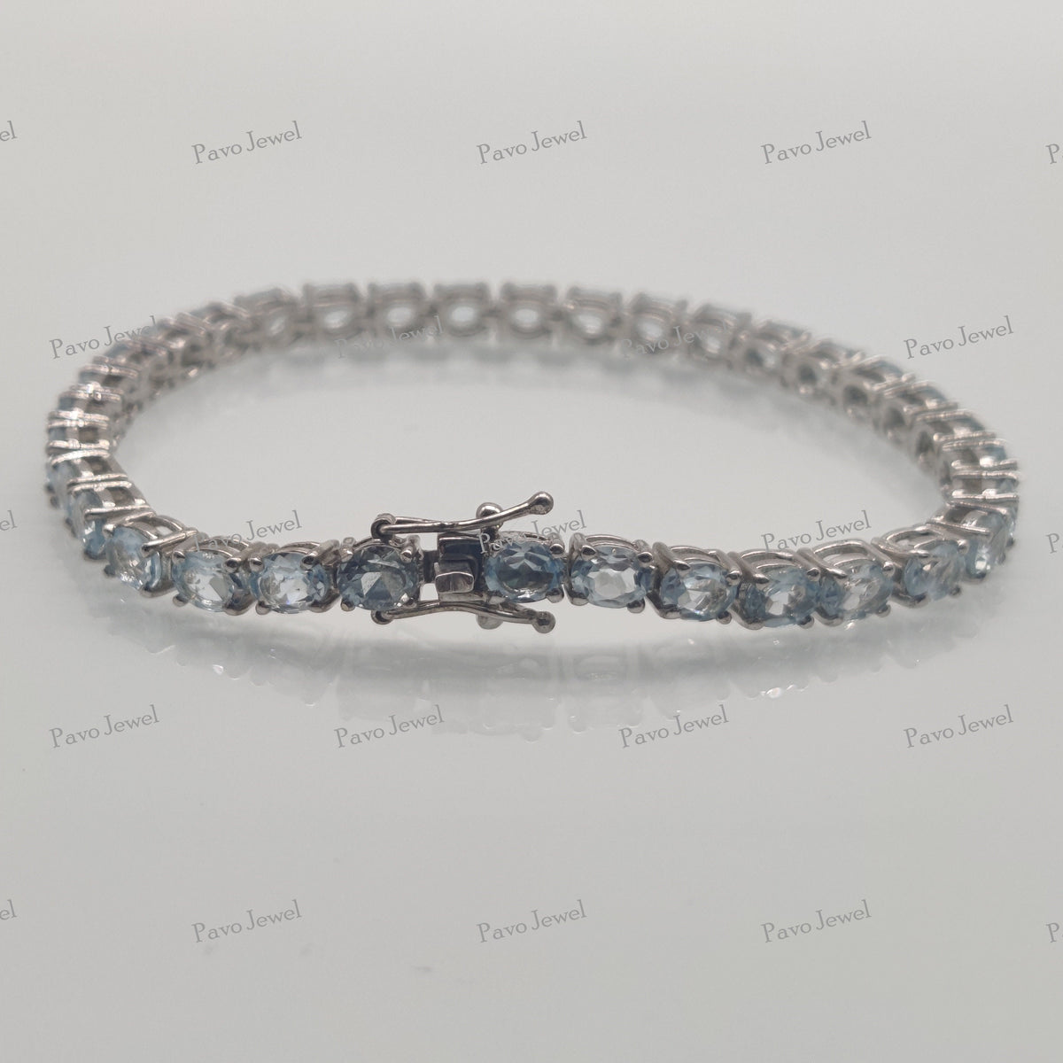 Natural Blue Topaz Bracelet, Sterling Silver Oval Cut Jewelry , Handmade Gemstone Tennis Bracelet