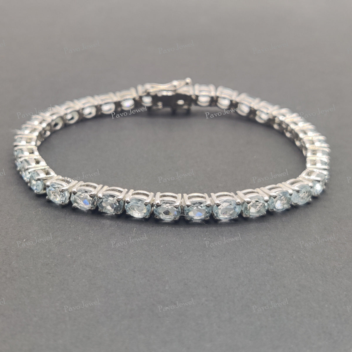 Natural Blue Topaz Bracelet, Sterling Silver Oval Cut Jewelry , Handmade Gemstone Tennis Bracelet