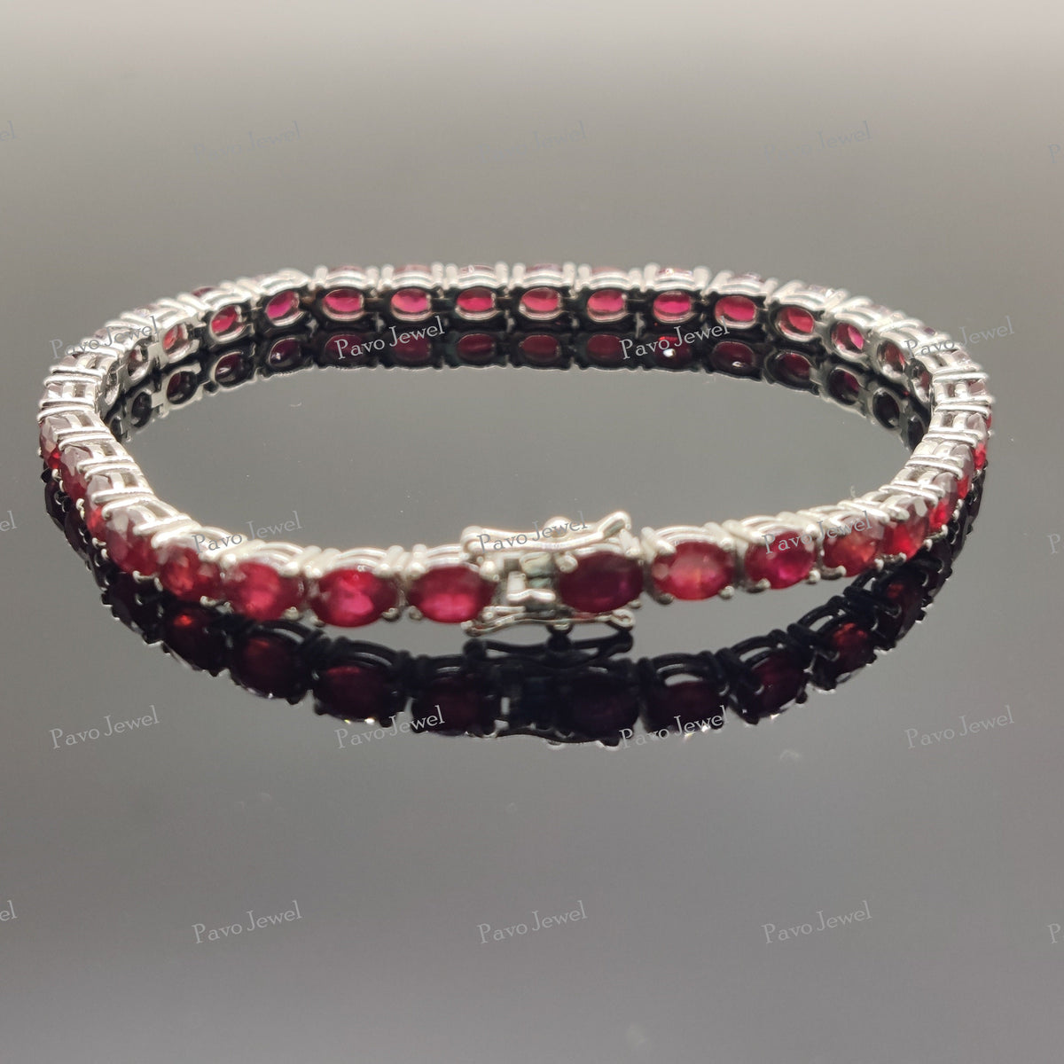Ruby Tennis Bracelet, Ruby Gemstone Jewelry, Sterling Silver, Handmade Oval Cut, Charm Bracelets